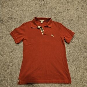 Mens SMALL Burberry BRIT Brick Red Polo with Signature Check Trim